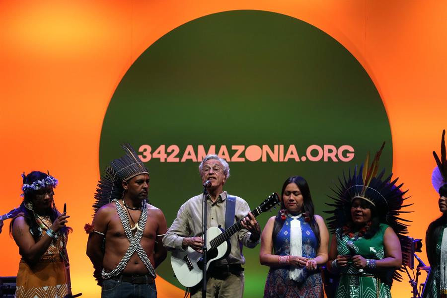 Caetano Veloso participa, em junho de 2019, de evento promovido pelo movimento 342amazonia, Mídia Ninja e Greenpeace.