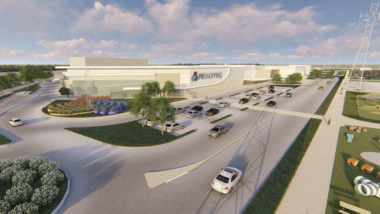 Com R$ 110 milhões investidos, Pato Branco inaugura primeiro shopping de grande porte Projeção artística da fachada do PB Shopping, em Pato Branco