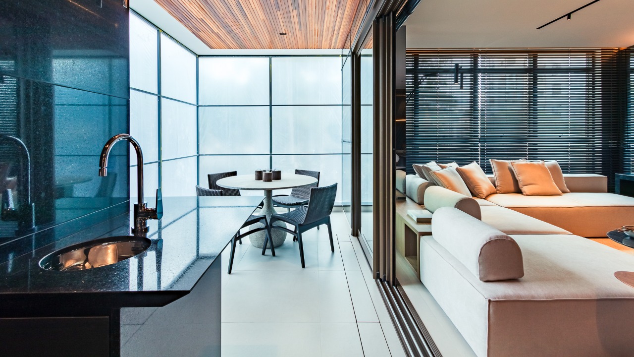 Espaço gourmet integrado com o living do decorado Espaço gourmet integrado com o living do decorado