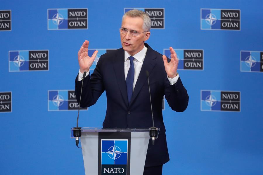 O secretário-geral da OTAN, Jens Stoltenberg, na sede da Aliança em Bruxelas, em março