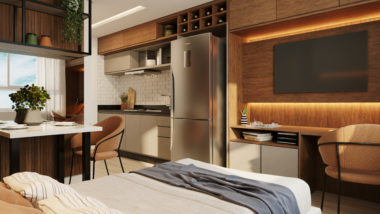 Centro de Curitiba vai ganhar edifício com apartamentos compactos de luxo Perspectiva de como será uma das unidades do MUV Residence, no Centro de Curitiba