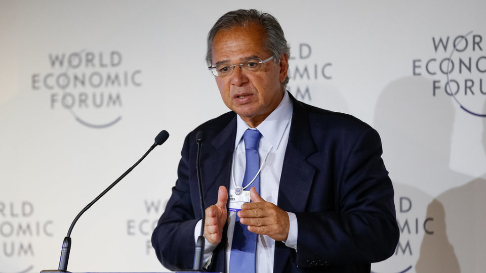 O ministro Paulo Guedes em Davos, no ano de 2019