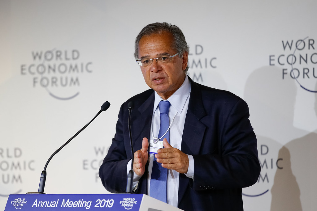 O ministro Paulo Guedes em Davos, no ano de 2019