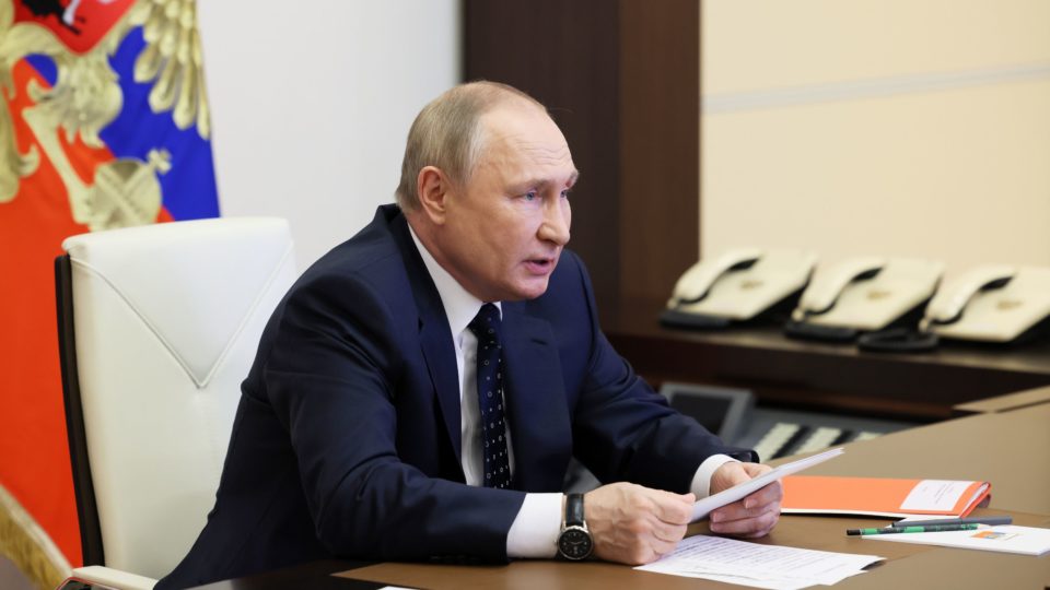 O presidente da Rússia, Vladimir Putin, em reunião com o Conselho de Segurança da Rússia em 20 de maio de 2022.