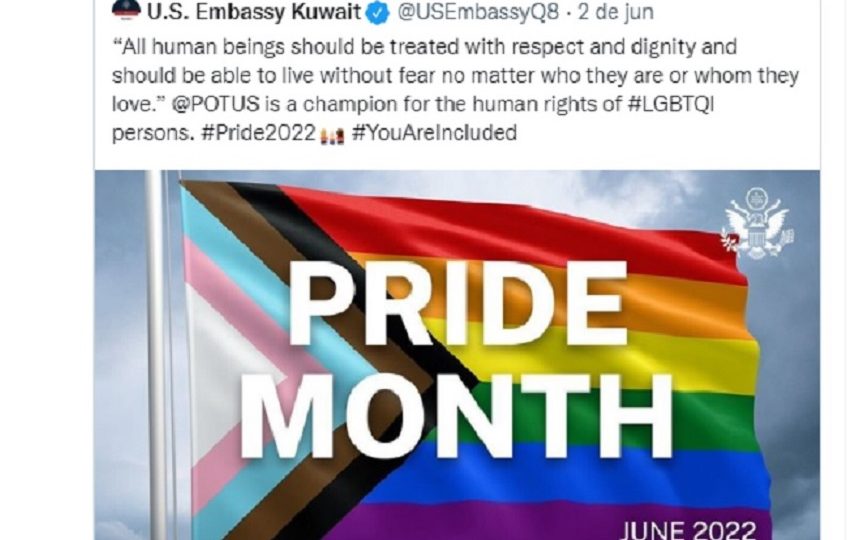 Parlamento árabe pede respeito à cultura e aos valores religiosos após mensagens pró-LGBT de embaixadas dos EUA Ministério das Relações Exteriores do Kuwait convocou o encarregado de negócios americano para entregar uma nota de protesto.