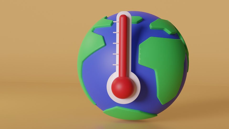 Arte do planeta com um termômetro mostrando alta temperatura