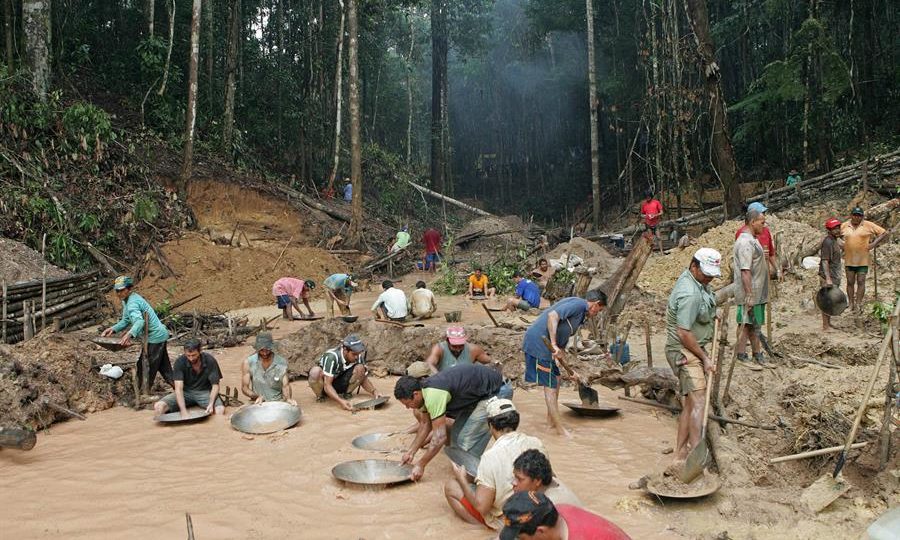 Garimpeiros trabalham na Amazônia