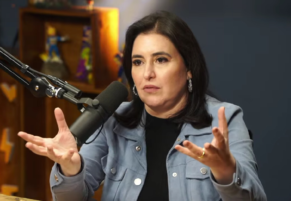 Simone Tebet, candidata do MDB ao Palácio do Planalto, participou do Flow Podcast nesta quinta-feira (18)