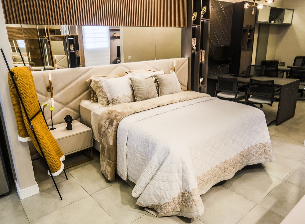 Quarto de casal no showroom da Movepar Curitiba