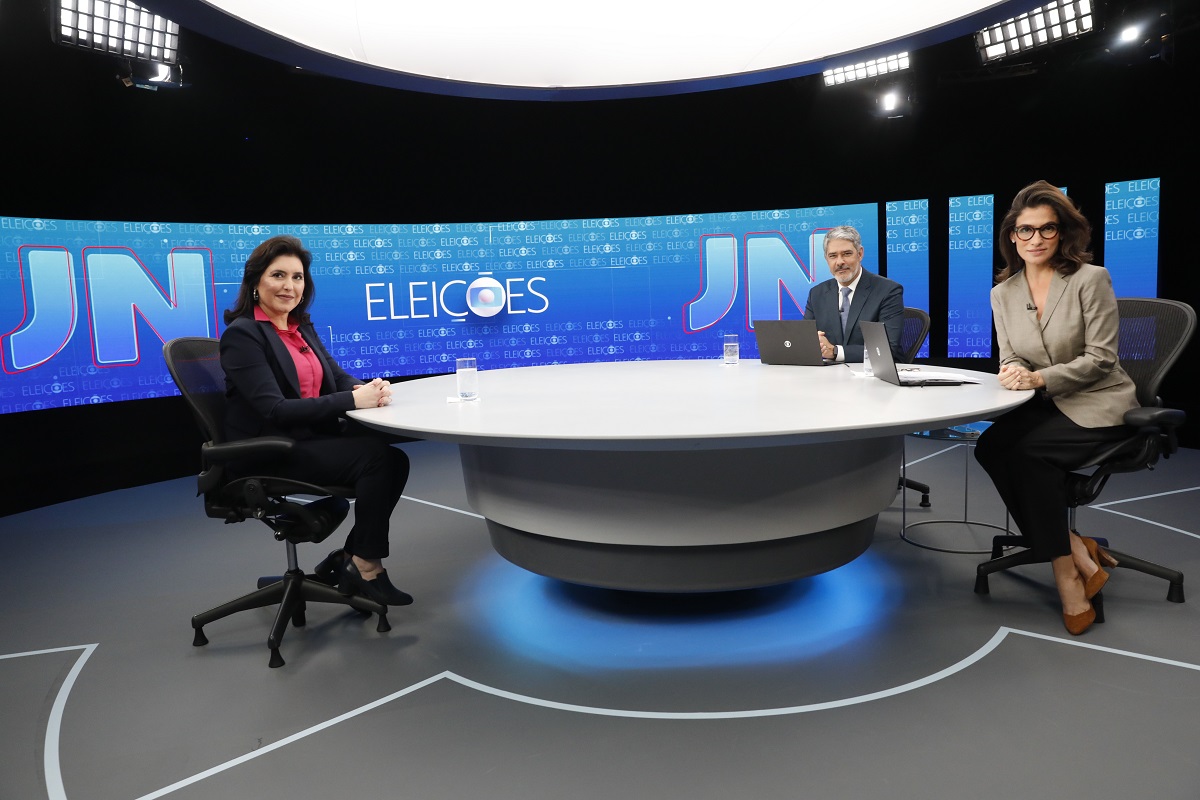 A candidata Simone Tebet concedeu entrevista ao Jornal Nacional, da TV Globo