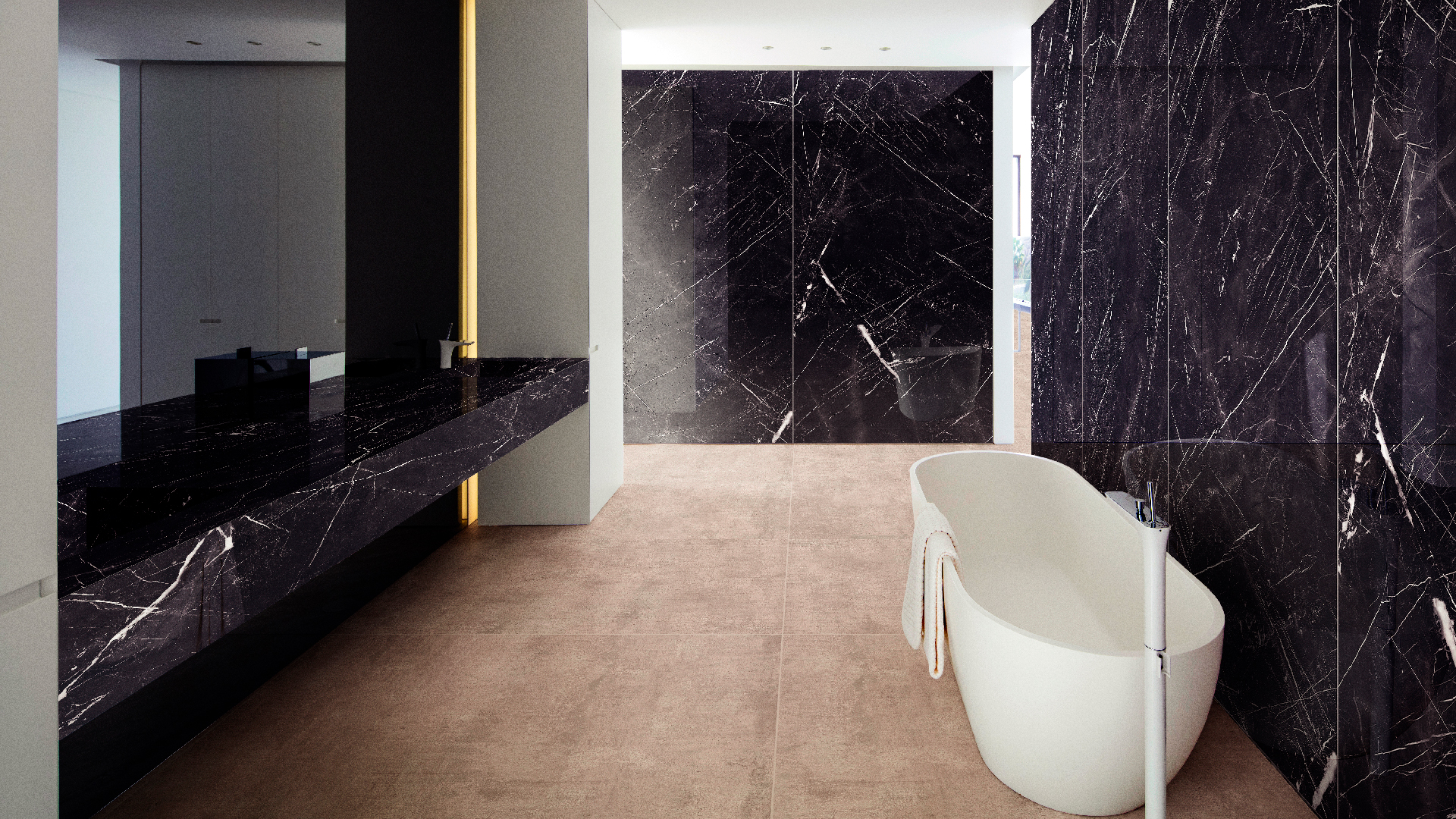 Todas as opções de porcelanato da Portobello podem ser usadas para revestir as paredes e o piso dos banheiros.