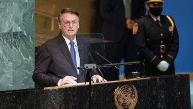 Bolsonaro durante o discurso na assembleia-geral da ONU.