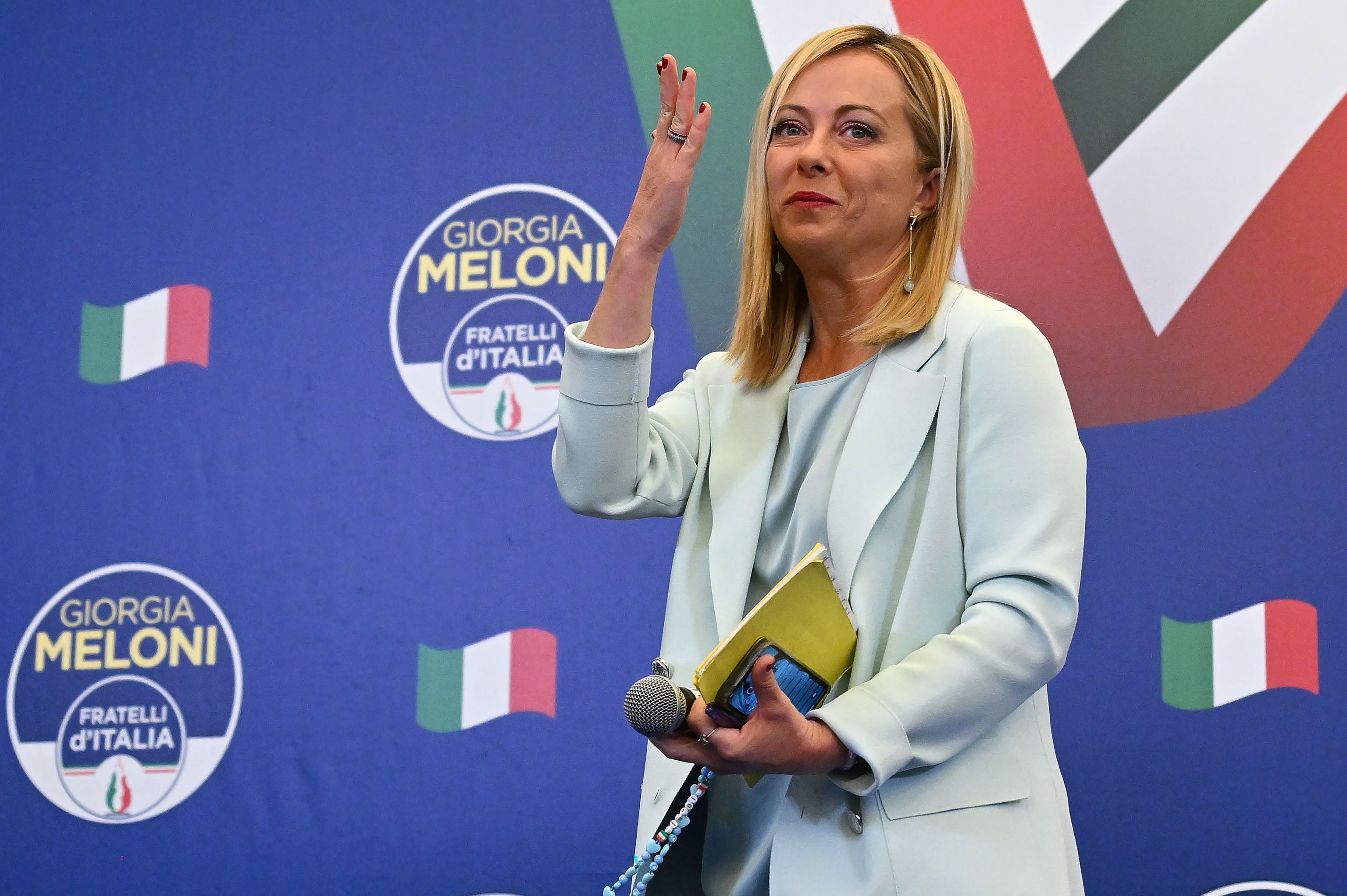 Giorgia Meloni na sede dos Irmãos da Itália (Fratelli d'Italia) em Roma, Itália, 25 de setembro de 2022.