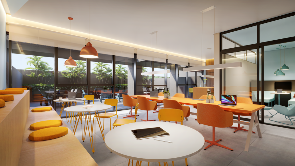 Espaço coworking interno do empreendimento Piemonte Croma