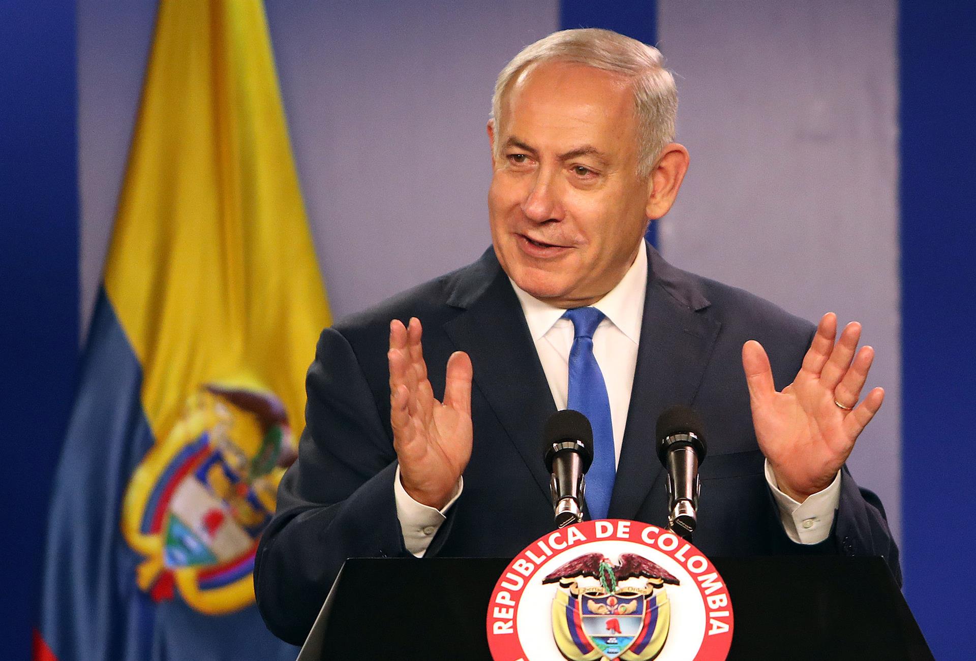 O primeiro-ministro de Israel, Benjamin Netanyahu, durante visita à Colômbia em 2017