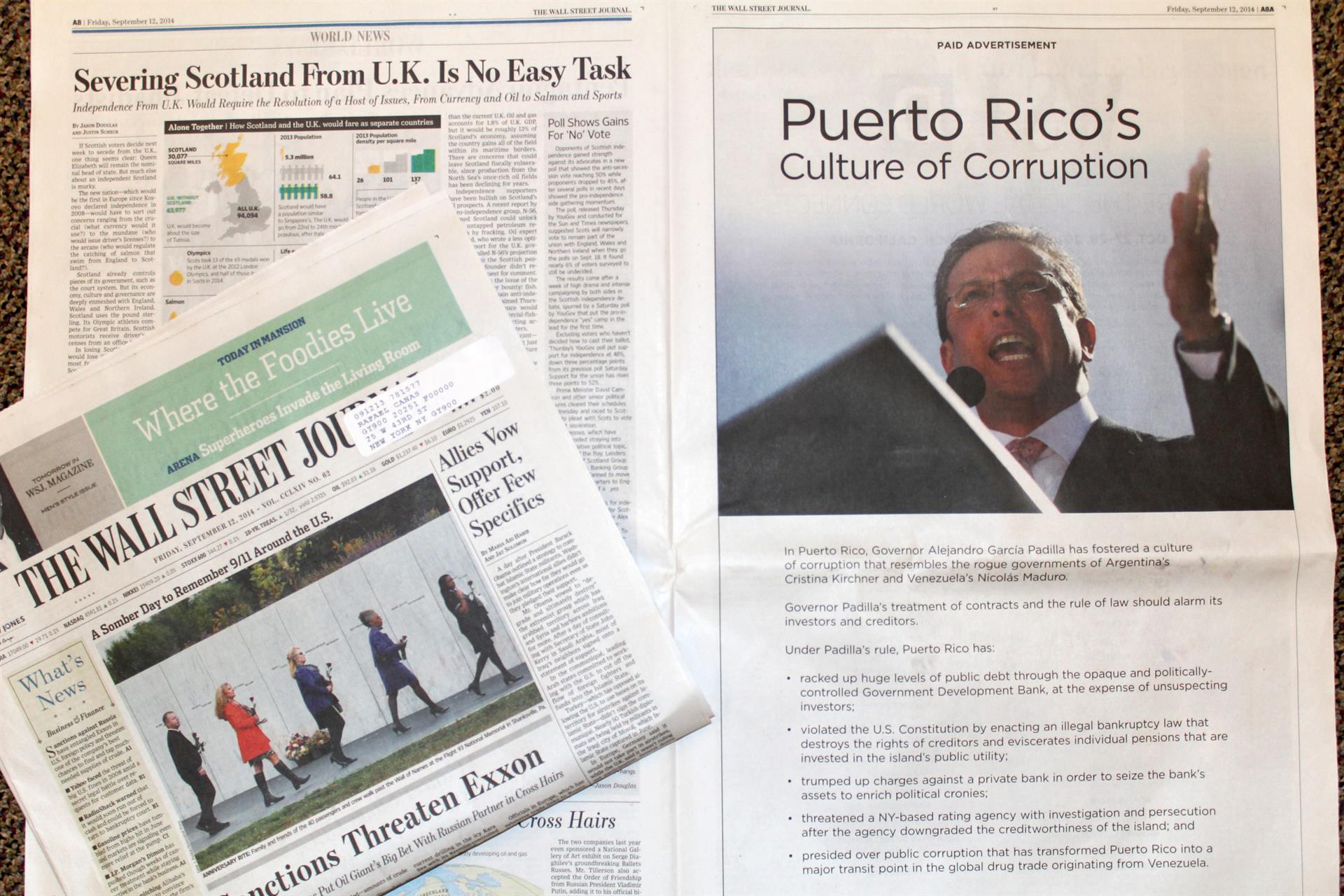 Primeira página do respeitado jornal americano Wall Street Journal