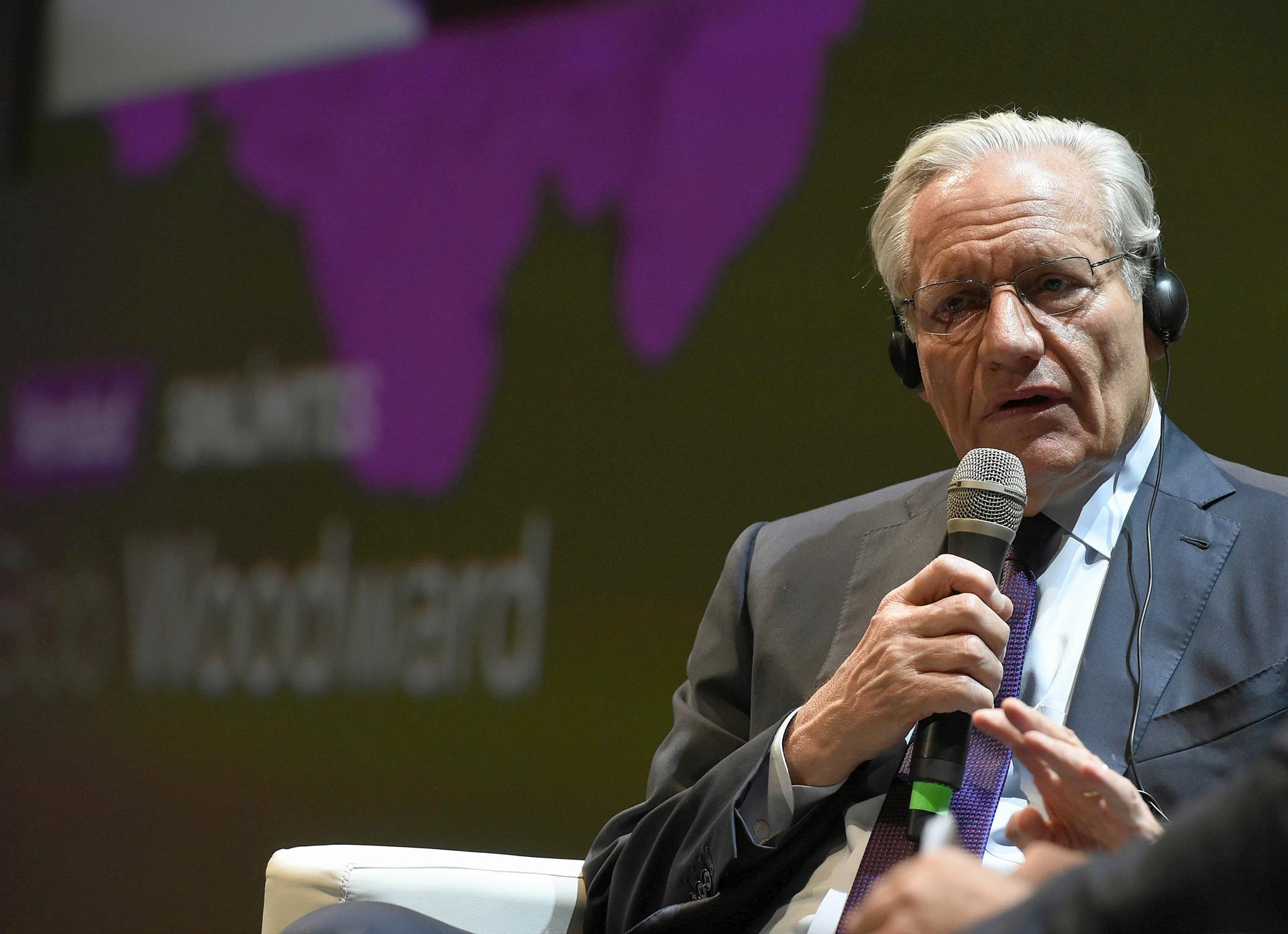 O jornalista americano Bob Woodward durante palestra em Madri, Espanha, em 2017