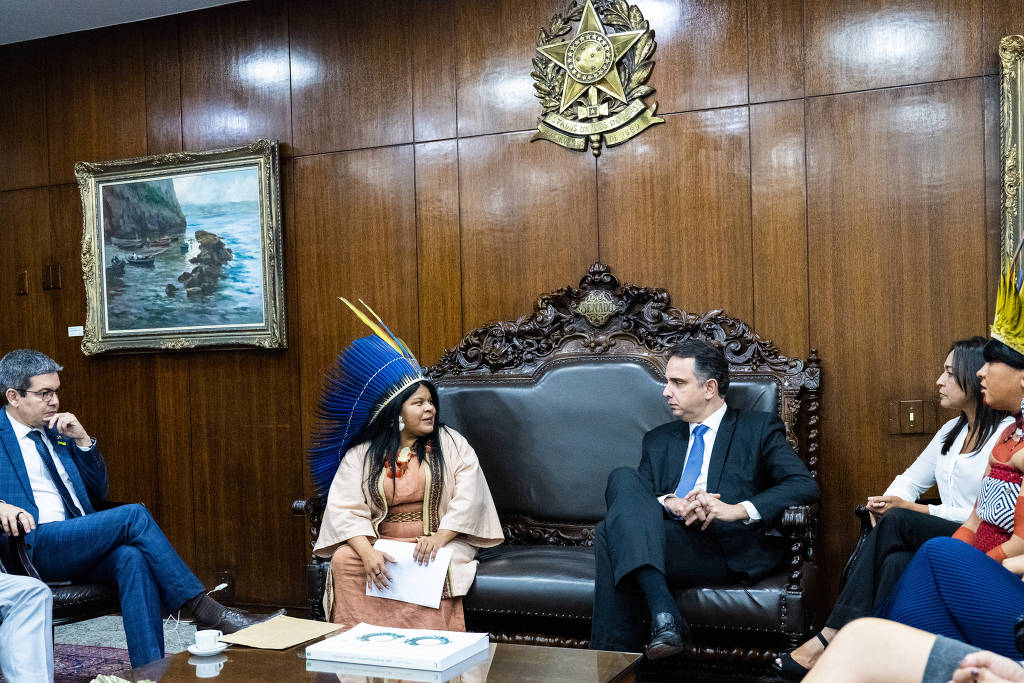 Rodrigo Pacheco, presidente do Senado, e Sonia Guajajara, ministra dos Povos Indígenas debatem marco temporal