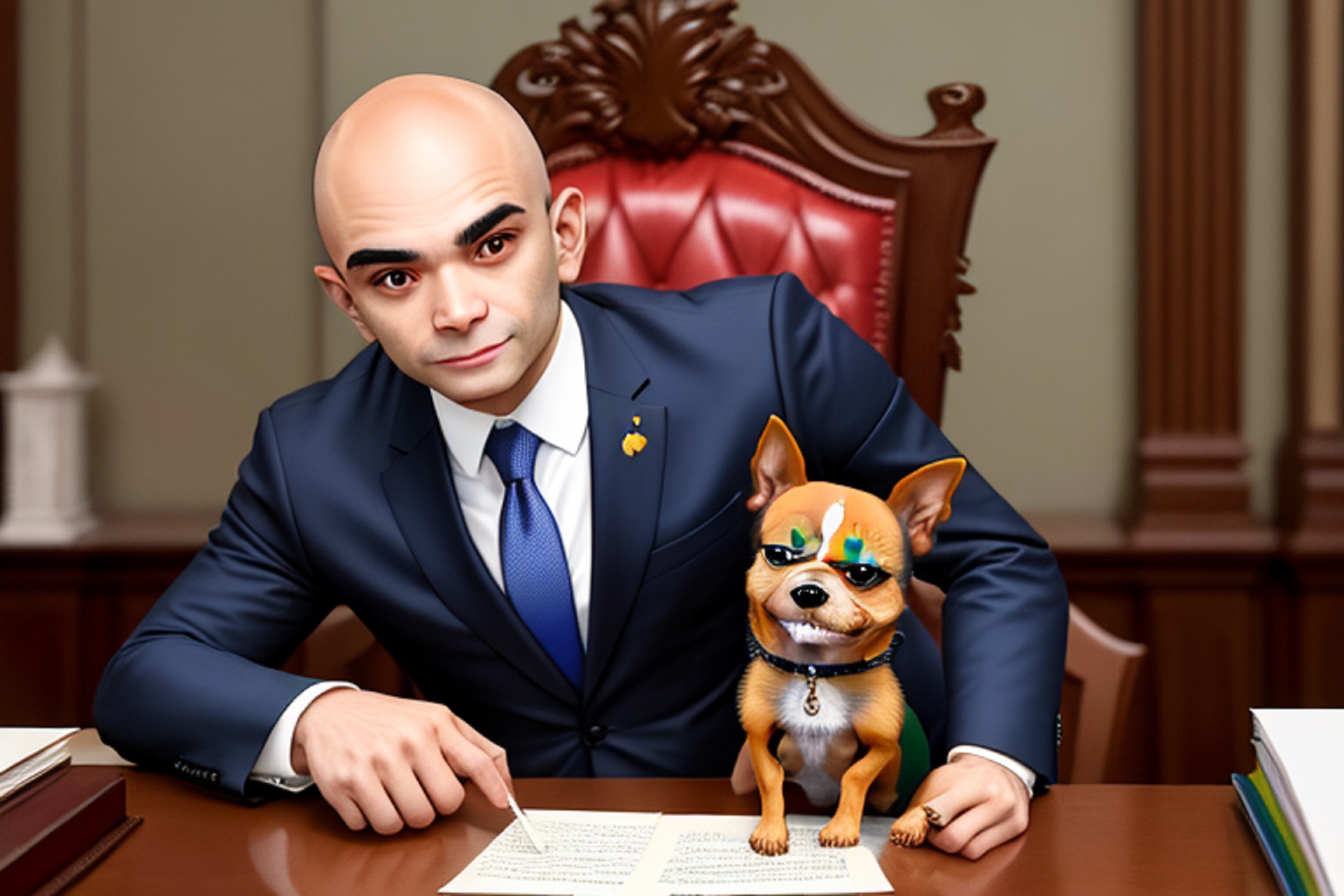 Não me culpem. Essa é a versão da Inteligência Artificial para Alexandre de Moraes com seu fiel escudeiro, o Estado Democrático de Direito.