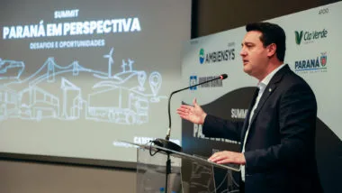 Governador Ratinho Jr. fala durante evento Paraná em perspectiva, organizado pela Gazeta do Povo.