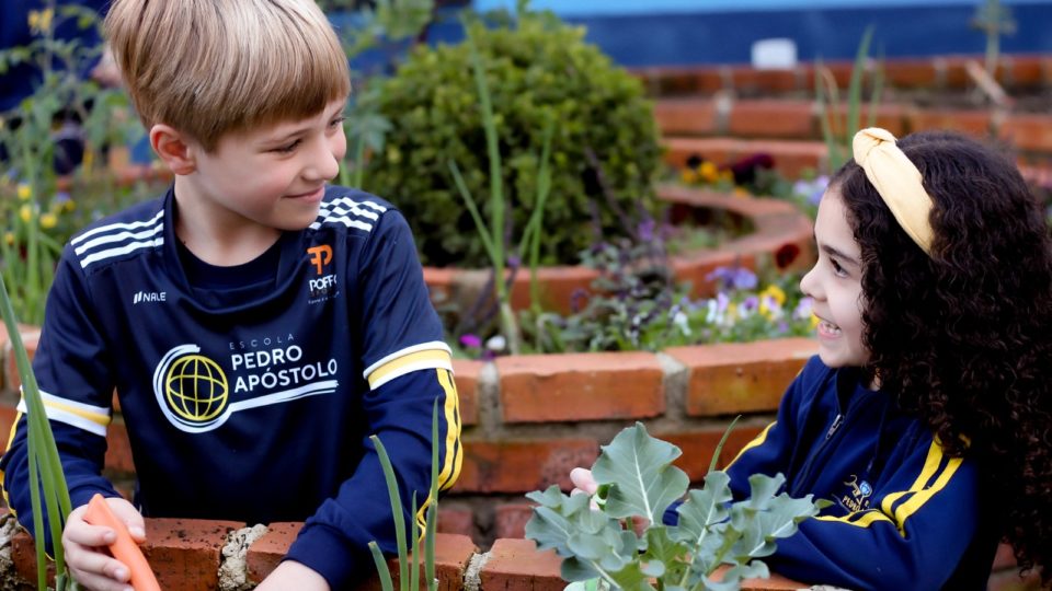 Alunos da Escola Pedro Apóstolo aprendem a fazer a separação dos resíduos orgânicos para compostagem.