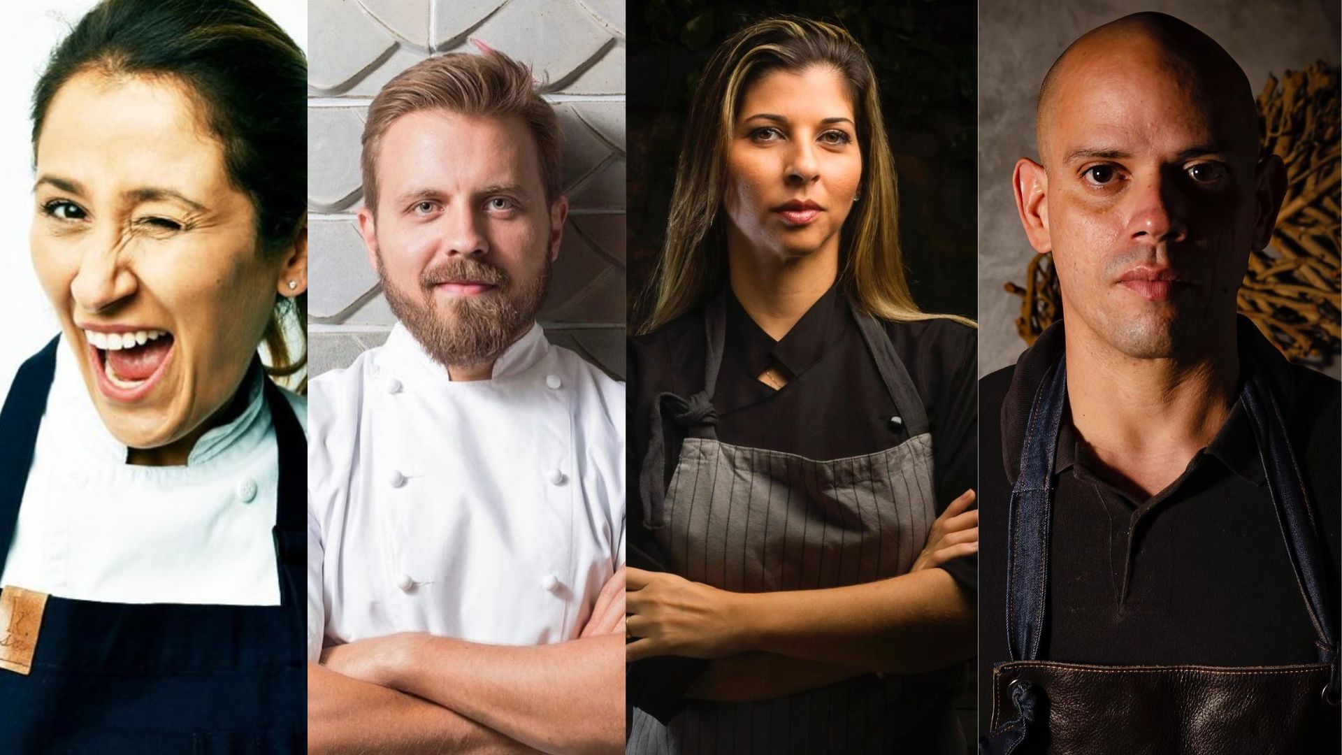 Claudia Krauspenhar (à esq.) recebe os chefs Felipe Schaedler, Lisiane Arouca e Fabrício Lemos.