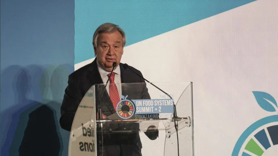 O secretário-geral da ONU, António Guterres, durante encontro em Roma, capital da Itália