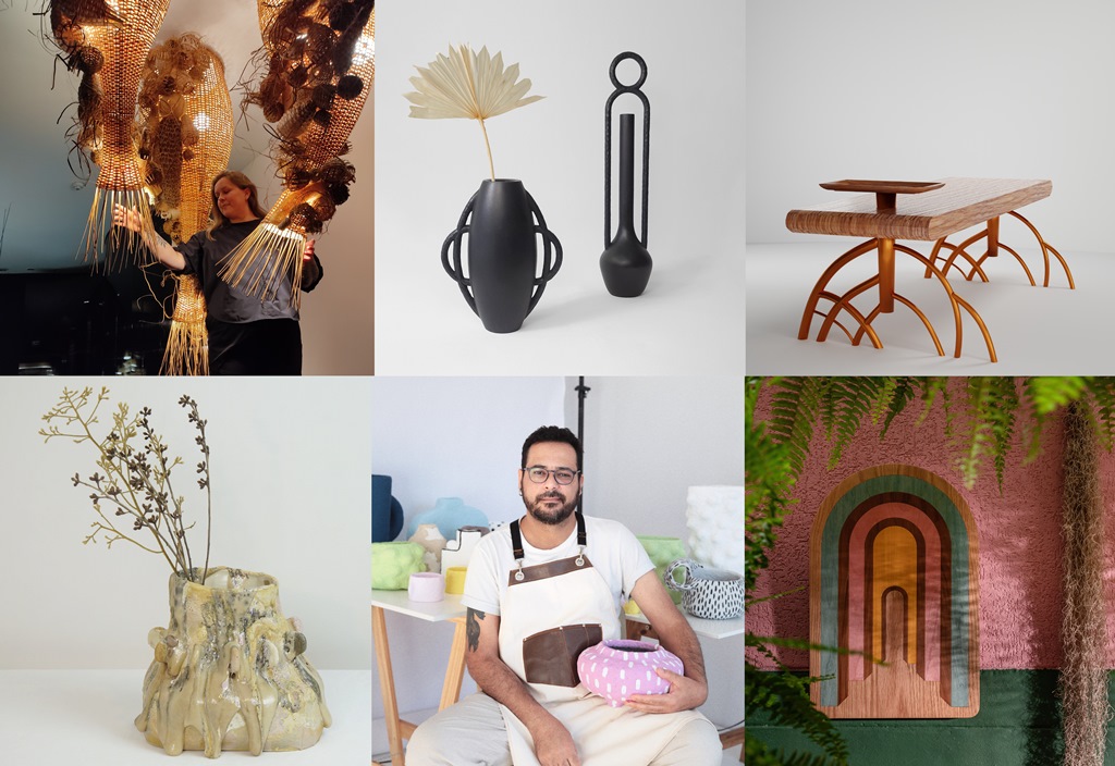 Mostra reunirá 20 criadores e estúdios de design. Em sentido horário, desde o topo, à esquerda: Ana Penso, Estúdio Carmine, Anima Studio Design, Suave Coisa, Anderson Angélico e Spiral Cerâmica
