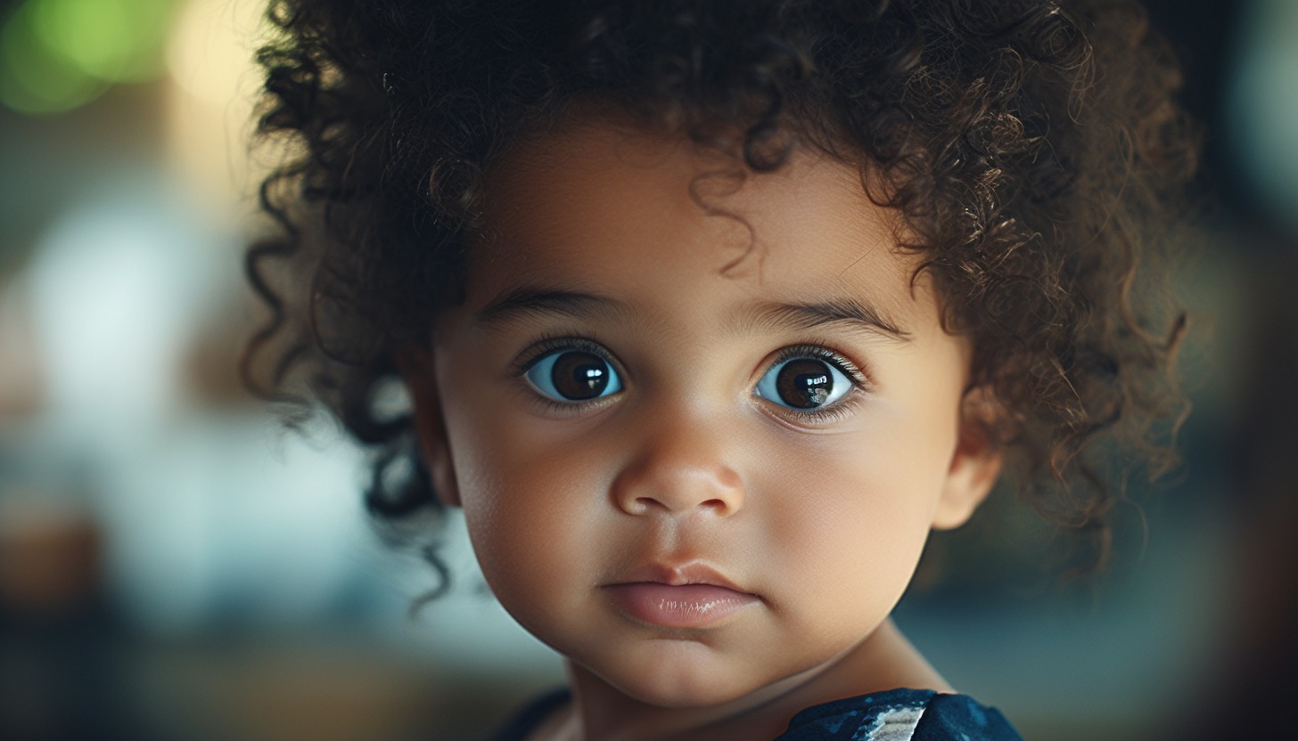 Criança de aspecto mestiço gerada por inteligência artificial. As instruções para a produção da imagem foram apenas &#8220;bebê brasileiro olha para a câmera&#8221;.