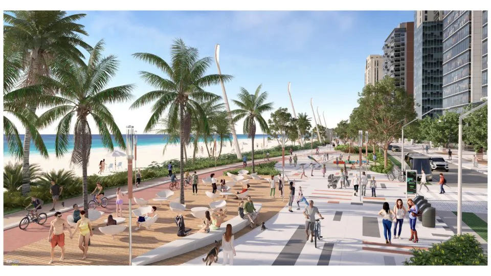 Imagem do projeto mostra como será o mobiliário urbano da nova orla.