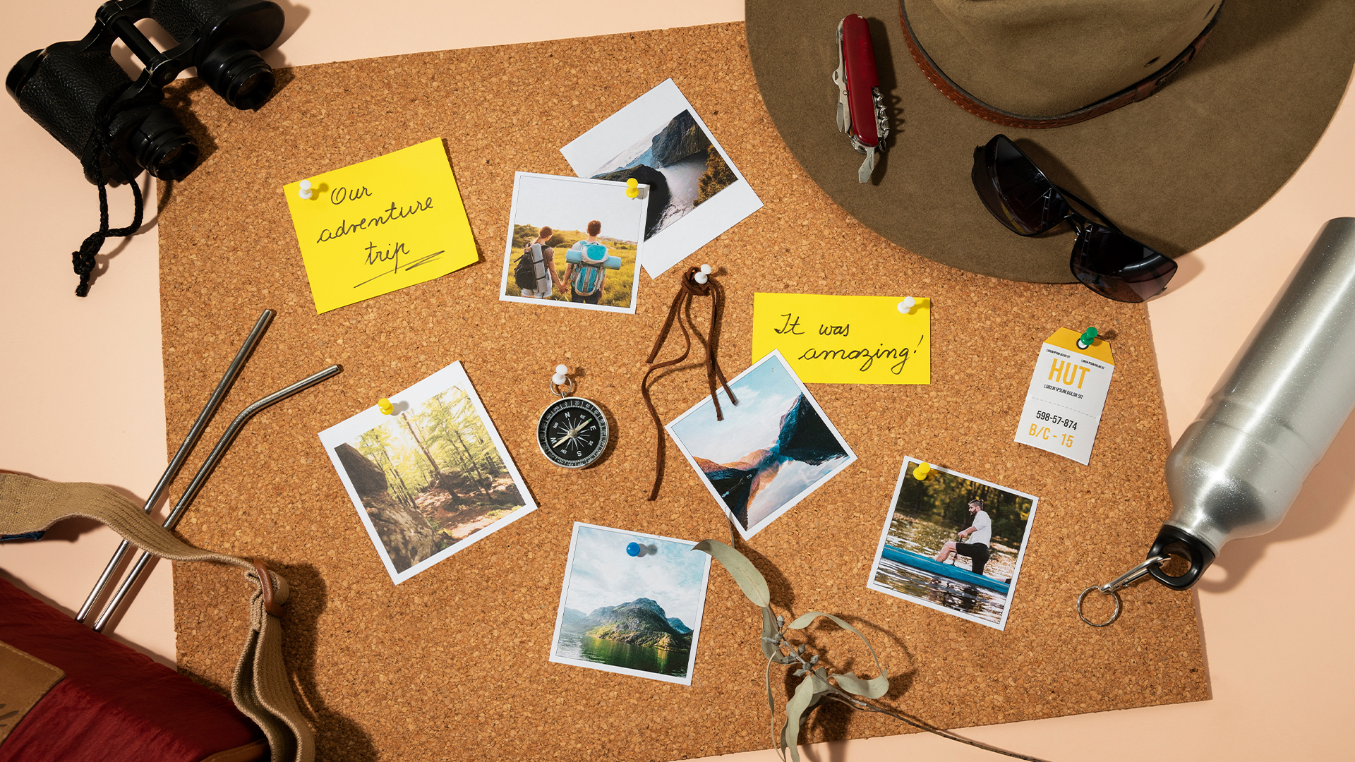 Fotografia de pontos turísticos e acessórios de viagens