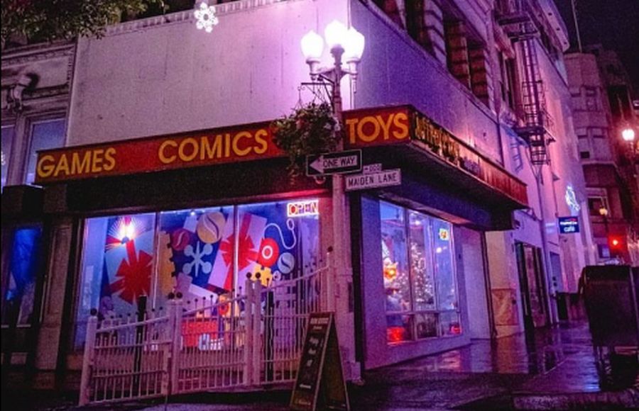 Fachada da Jeffrey’s Toys, &#8220;a loja de brinquedos mais antiga de San Francisco&#8221;