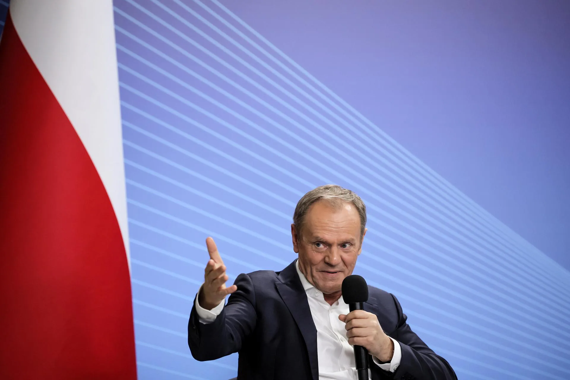 Donald Tusk, primeiro-ministro da Polônia, durante visita a Kiev, na Ucrânia, no dia 22 de janeiro de 2024.