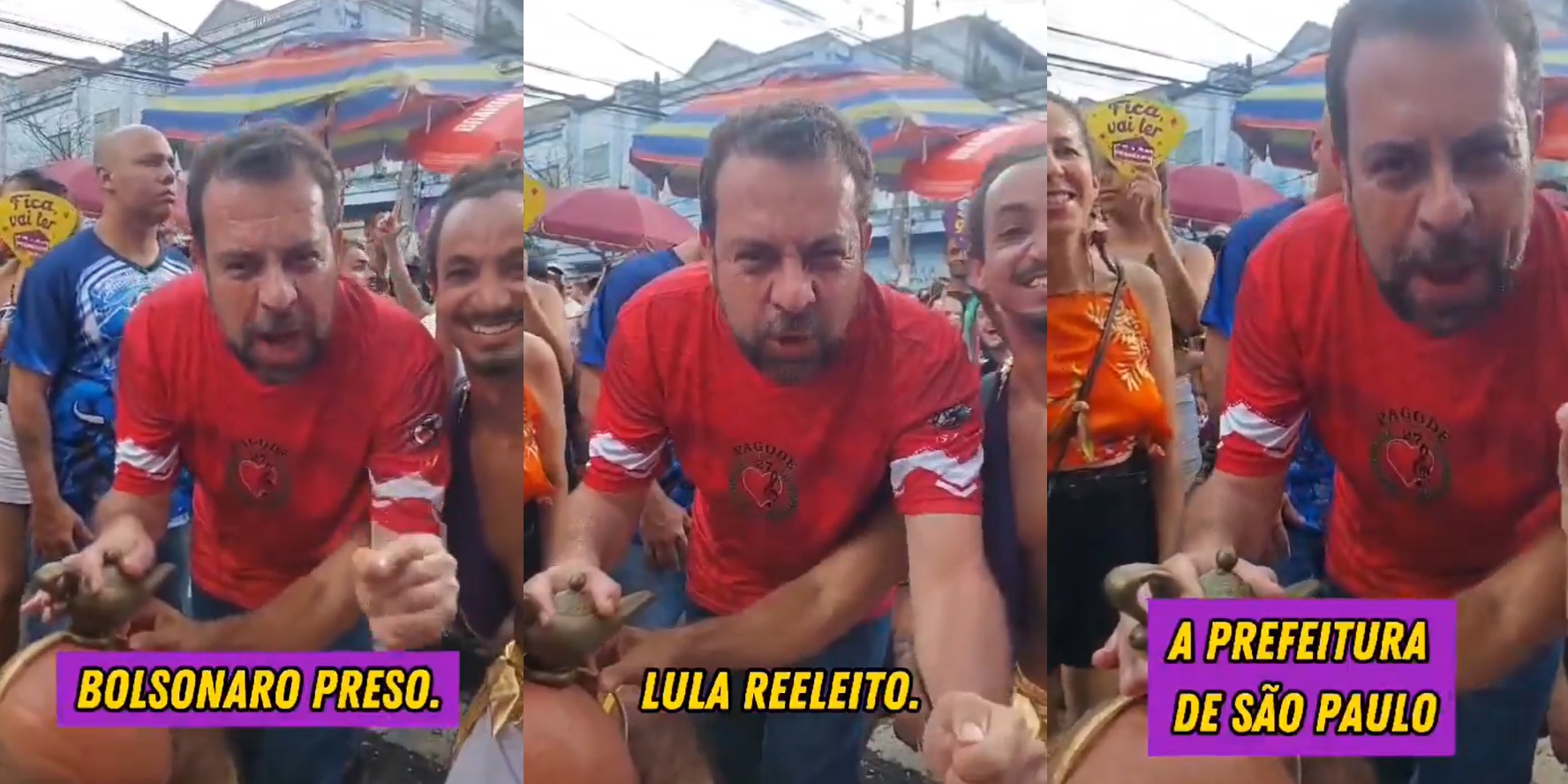 Boulos faz pedindo a &#8220;gênio da lâmpada&#8221; durante carnaval 2024 em São Paulo.