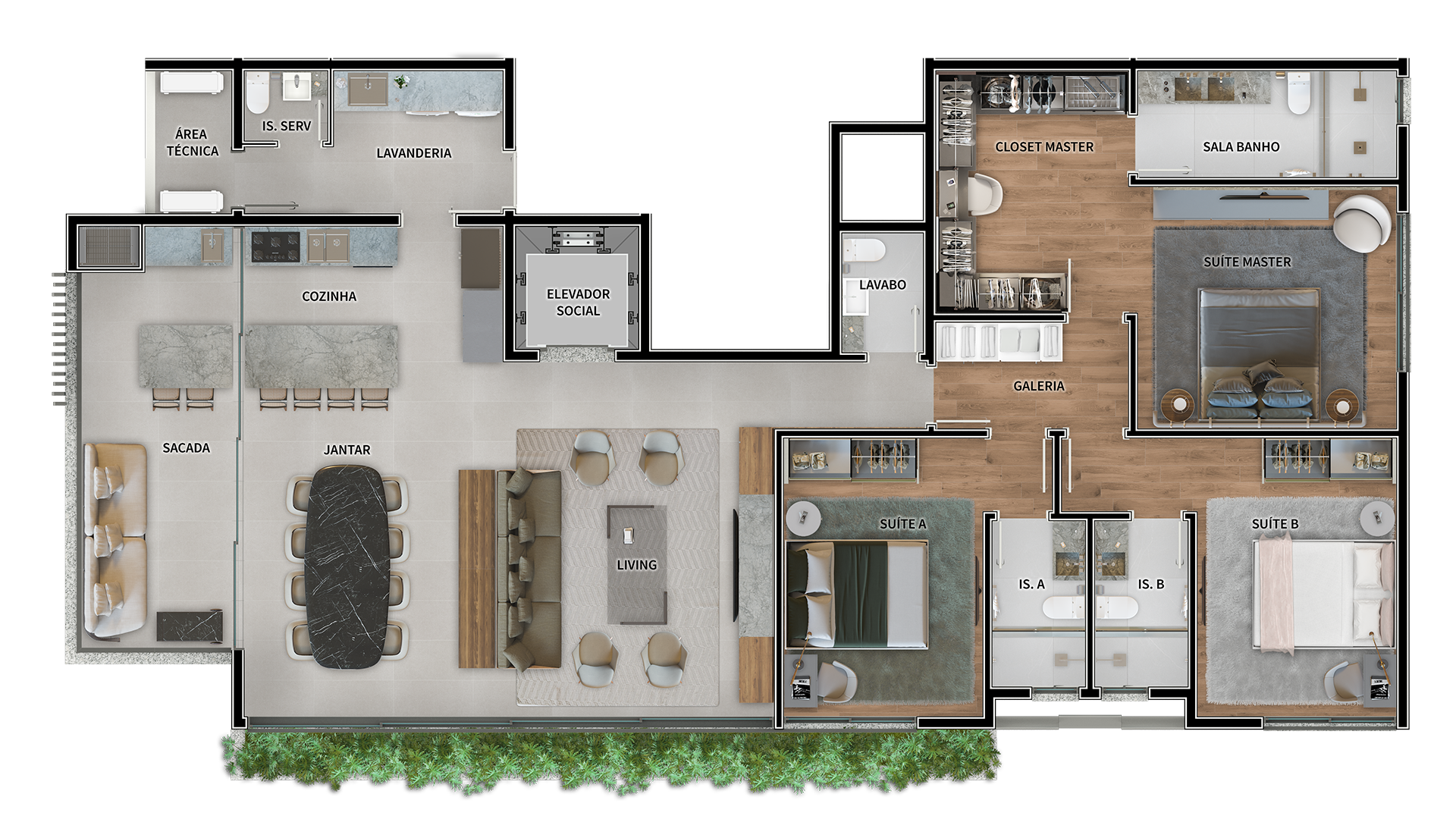 Planta de uma das modalidades de privativo do Wide, imóvel de alto luxo no Batel
