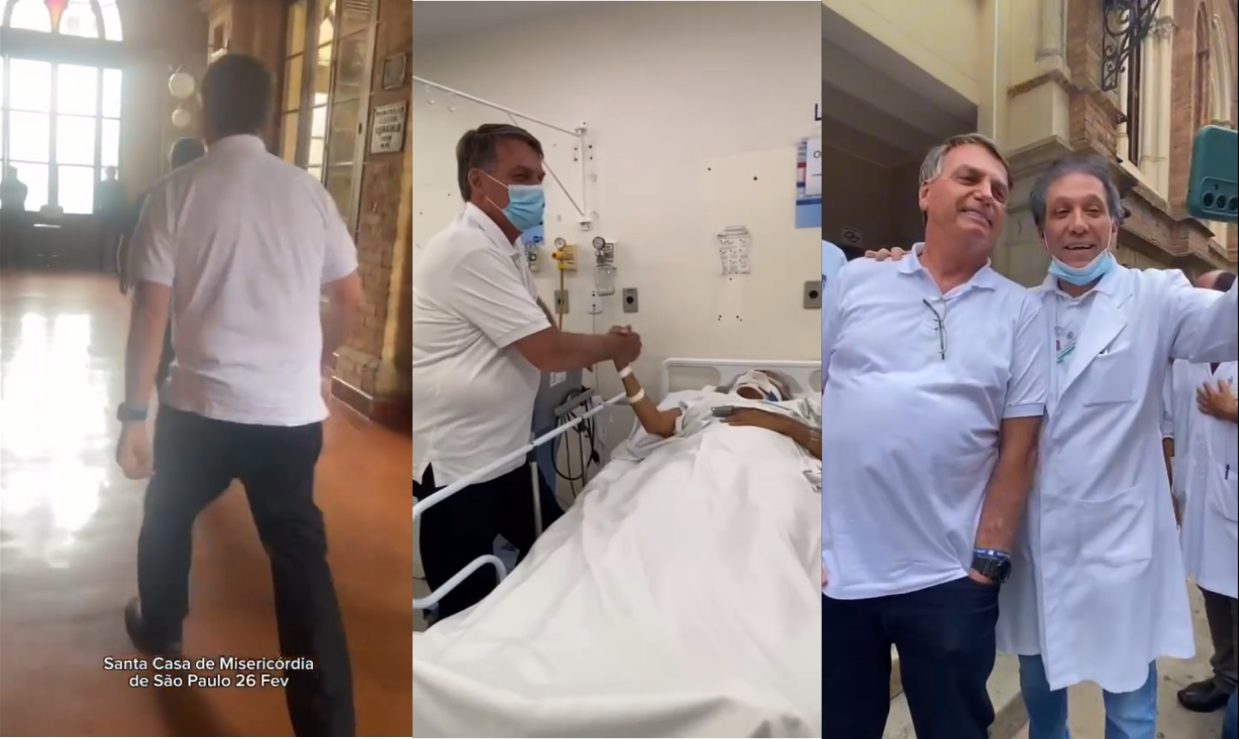 O ex-presidente Jair Bolsonaro (PL) foi à Santa Casa de Misericórdia nesta segunda-feira (26) para visitar uma manifestante que caiu de uma árvore em ato na Paulista.