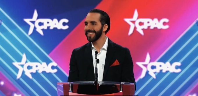 Nayib Bukele discursa durante o CPAC, congresso realizado em Maryland, na semana passada.