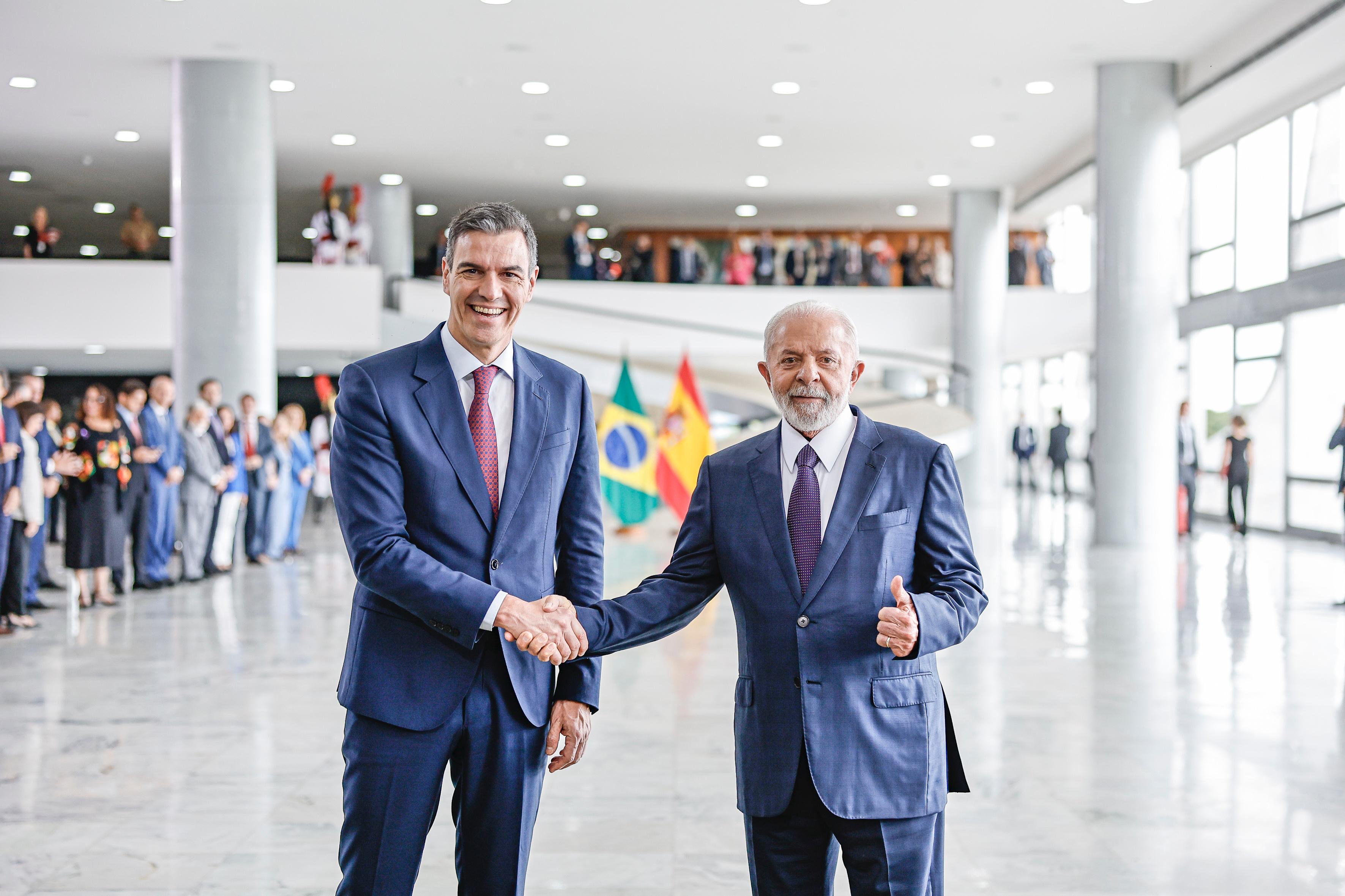 Lula recebeu, nesta quarta, no Palácio do Planalto, o presidente da Espanha, Pedro Sánchez