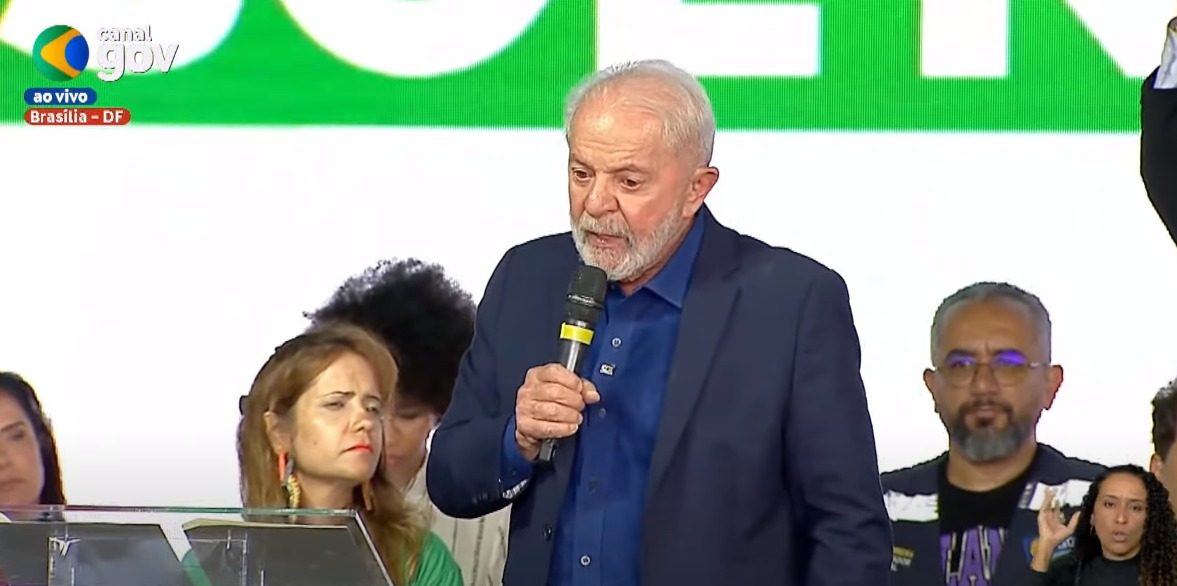 O presidente Lula (PT) durante discurso em Brasília