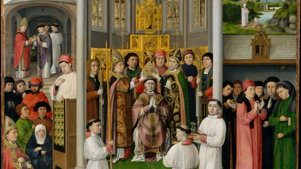 'Cenas da Vida de Santo Agostino de Hipona', painel pintado em 1490: esta pintura era o painel central de um tríptico dedicado a Santo Agostinho (354–430), teólogo cristão tão celebrado que às vezes é chamado de Doutor da Igreja.