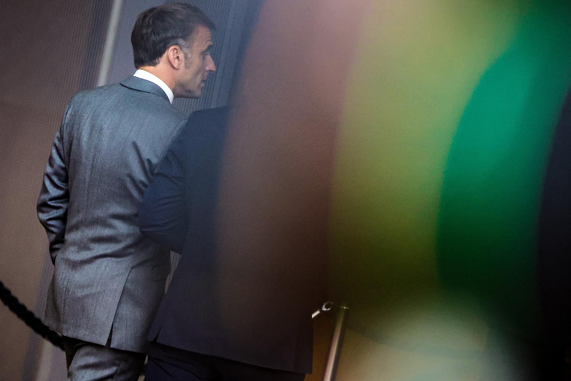 O presidente francês, Emmanuel Macron, durante um Conselho Europeu em Bruxelas, Bélgica, 27 de junho de 2024.