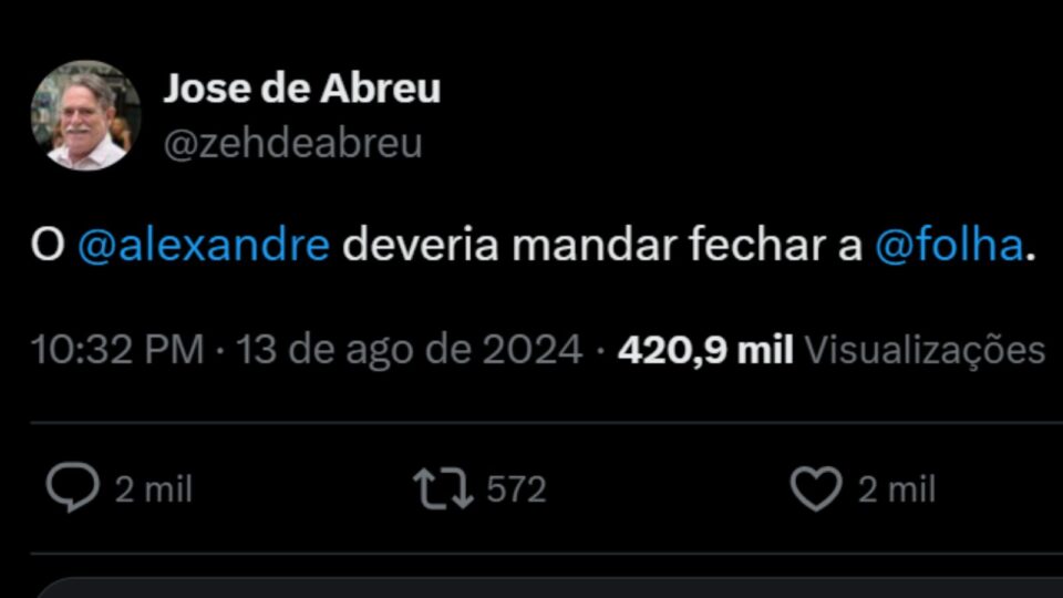 Publicação de José de Abreu no X