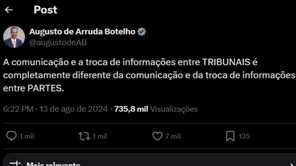 Para Arruda Botelho, Moraes não errou