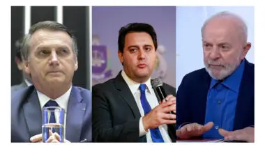 Ex-presidente Bolsonaro (PL), governador do Paraná Ratinho Junior (PSD) e presidente Lula (PT).
