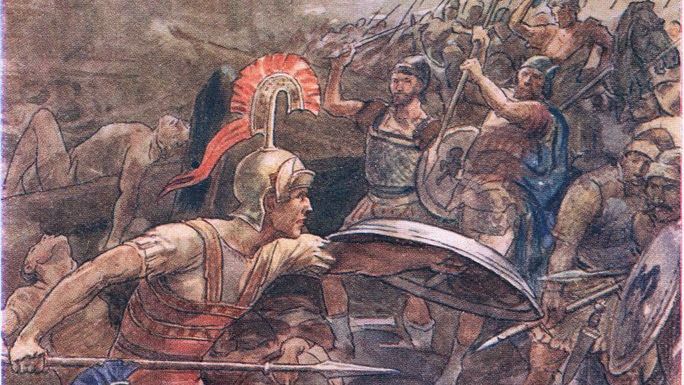 Epaminondas defende Pelópidas, pintura de William Rainey, 1910