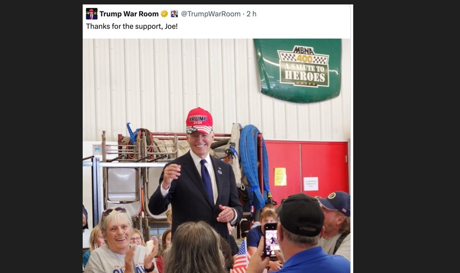 Presidente Biden foi fotografado utilizando o boné da campanha de Donald Trump