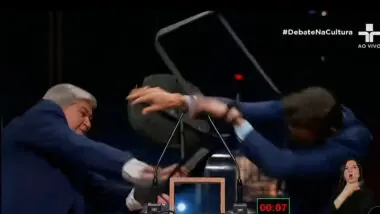 Datena dá uma cadeirada em Pablo Marçal durante debate realizado pela TV Cultura, no último domingo (15).