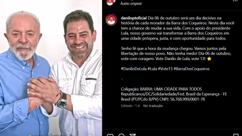 Em suas redes sociais, "Danilo de Lula" exibe o apoio do presidente da República, Luiz Inácio Lula da Silva.