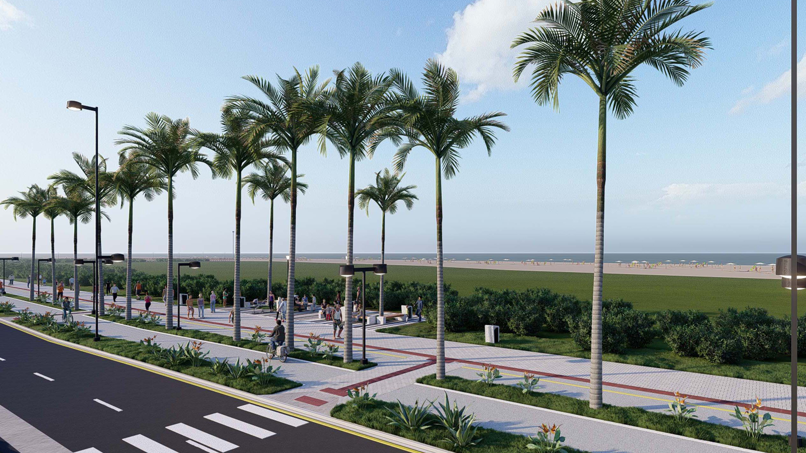 Projeto de revitalização da orla de Pontal do Paraná conta com pista de caminhada, ciclovia e nova sinalização.