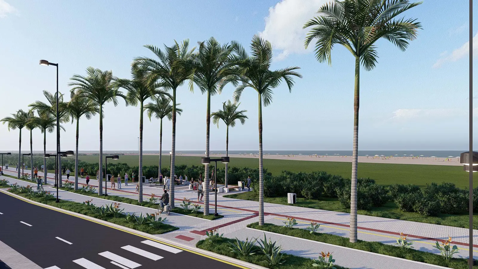 Projeto de revitalização da orla de Pontal do Paraná conta com pista de caminhada, ciclovia e nova sinalização.